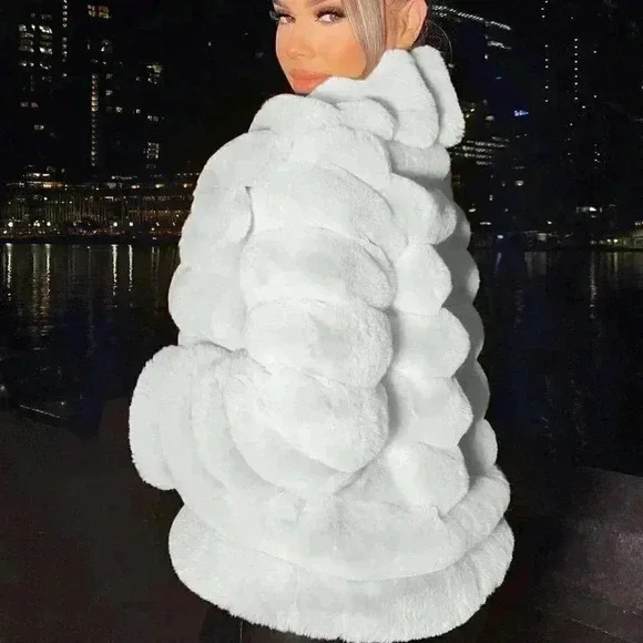 White Preppy Womens Open Front Fuzzy Jacket - Picture 3 of 5